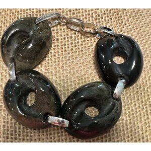 luxenter bracelet 925 Sterling silver and obsidian Stone Chunky Statement Rings